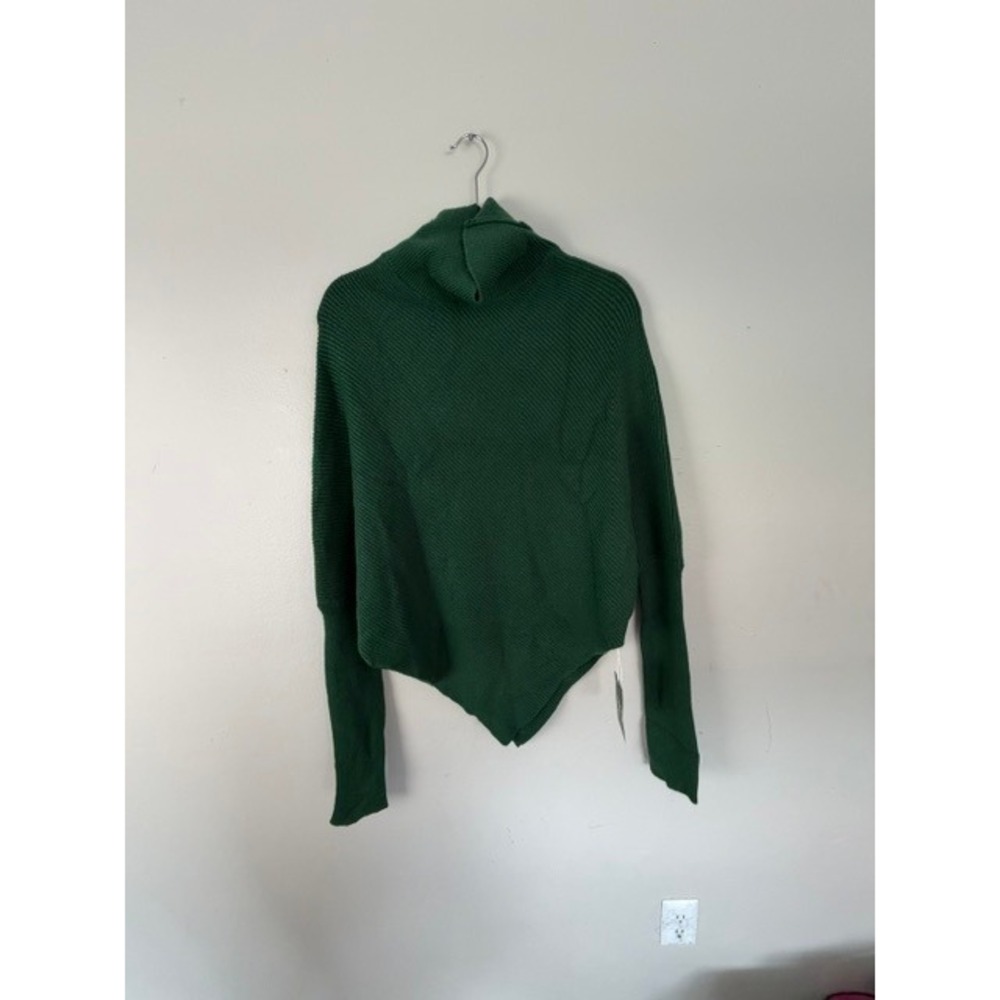 Halara Women Forest Green Ribbed Turtleneck Asymmetrical Hem Sweater XL NWT